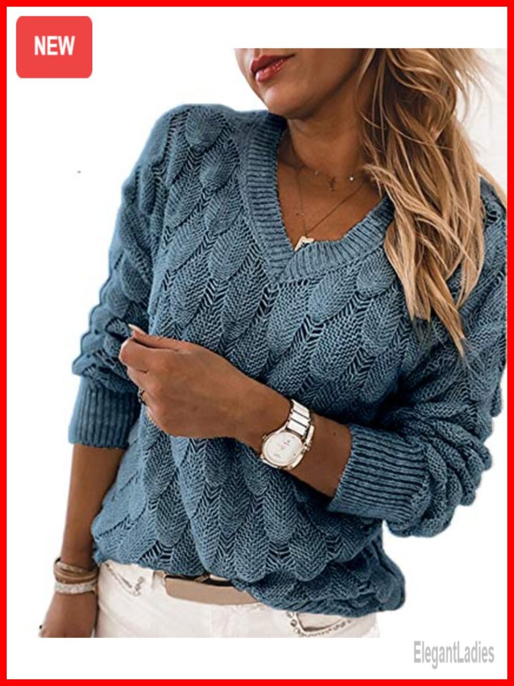 Women's V Neck Long Sleeve Pullover Sweater Lightweight Hollow Knit